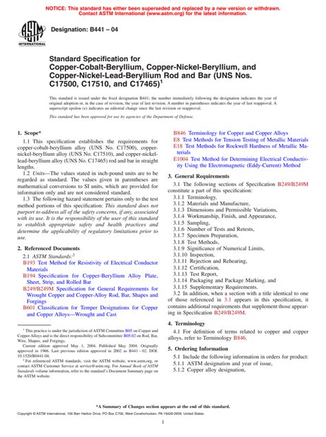 Astm B Standard Specification For Copper Cobalt Beryllium