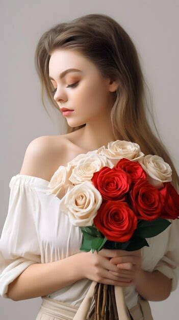 Premium Photo Portrait Of A Smiling Female Florist Holding A Bouquet