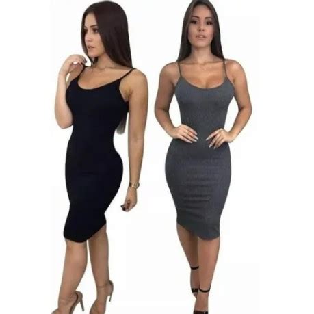 Vestido Alcinha Malha Canelada Mid Bojo Shopee Brasil