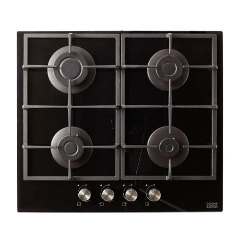 Cooke And Lewis Clgoguit4 4 Burner Black Glass Gas Hob W 590mm Departments Diy At Bandq