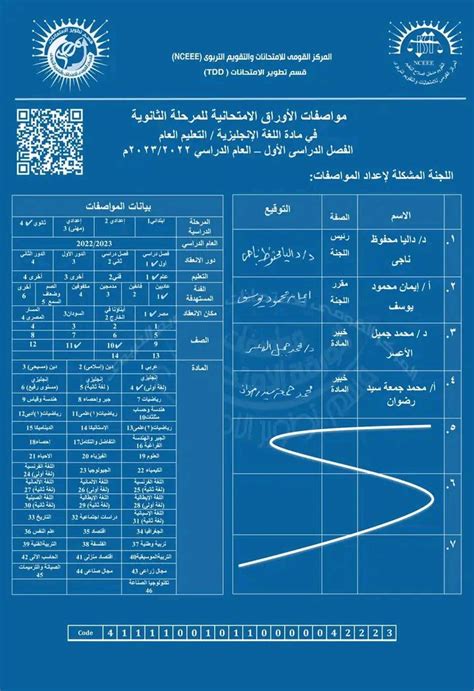 مواصفات امتحان اللغة الإنجليزية للمرحلة الثانوية الفصل الدراسي الأول