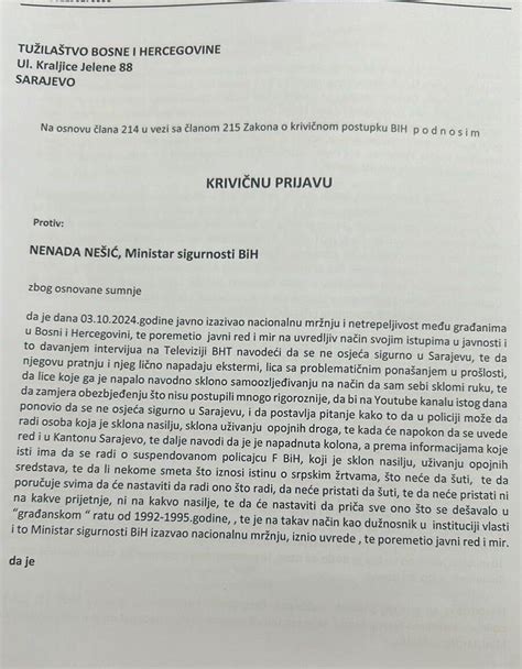 Podnesena Krivi Na Prijava Protiv Ministra Nenada Ne I A Radiosarajevo Ba