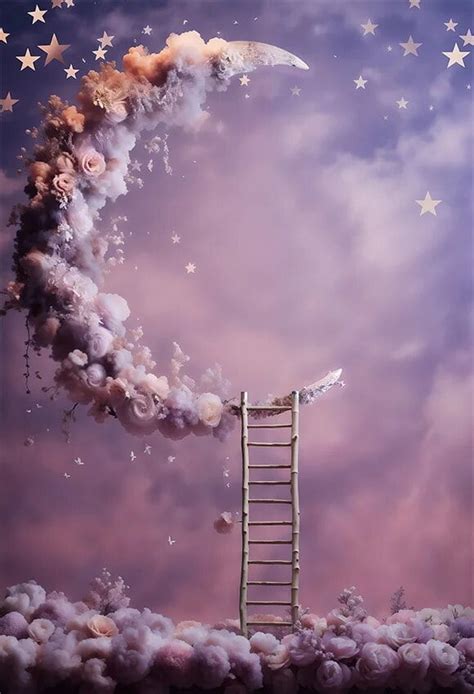 Mehofond Baby Shower Backdrop Purple Starry Sky Moon Cloud Ladder