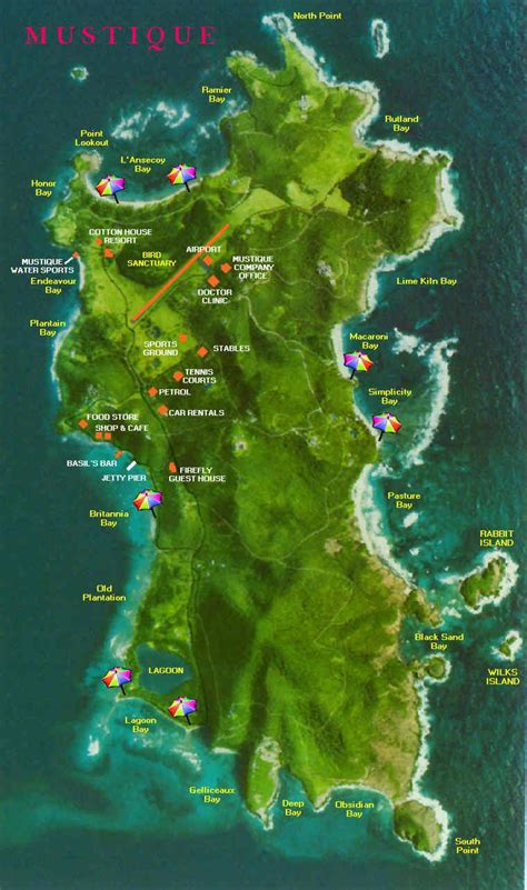 Mustique Map Of The Caribbean - Canyon South Rim Map