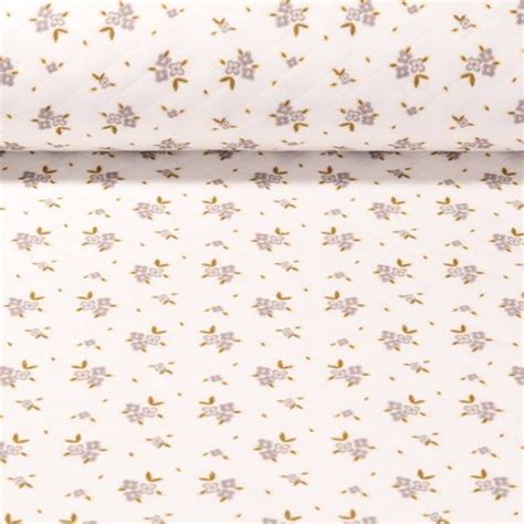 Mousseline Jersey Matelass Fleurs Blanc Gris Snaply