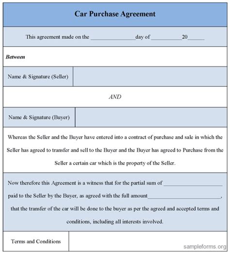 Car Purchase Agreement Templates Word Excel Samples