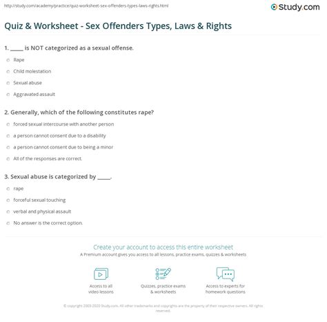 Quiz And Worksheet Sex Offenders Types Laws And Rights