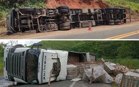 Duas Carretas Tombam Na BR 116 Em Leopoldina Neste Domingo