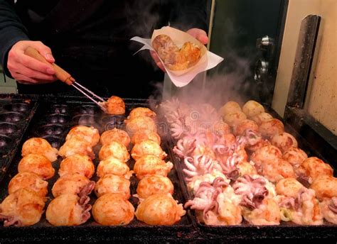 Japanese Snack Street Food Takoyaki In Hot Pan Stock Photo Image Of