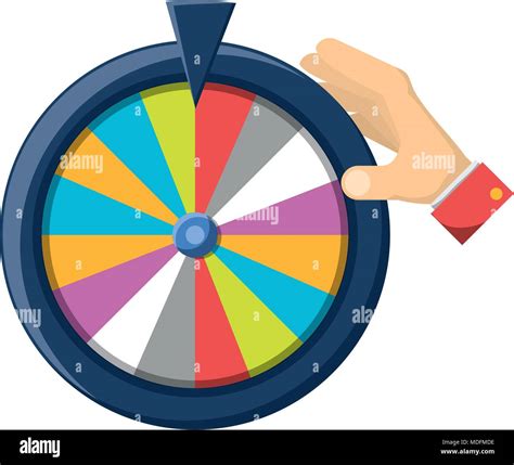 hand with prize wheel of fortune icon over white background, colorful design. vector ...