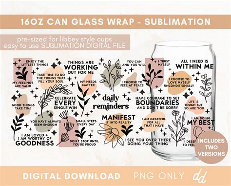 16 Oz Libbey Glass Can Wrap Sublimation Design Boho Daily Etsy Australia