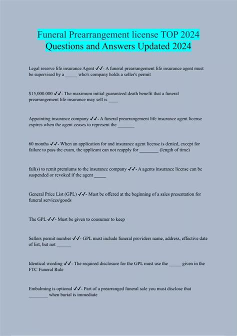 Funeral Prearrangement license TOP 2024 Questions and Answers Updated