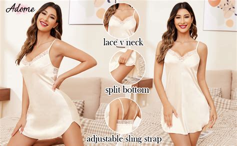 Adome Women S Satin Nightgown Sexy Lingerie Lace Chemises Slip Dress At Amazon Womens Clothing