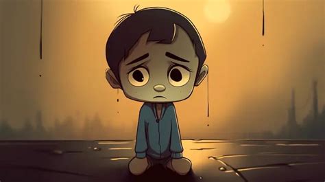 Sad Cartoon Boy Sitting On The Ground Background, Sad Cartoon Pictures, Cartoon, Sad Background ...