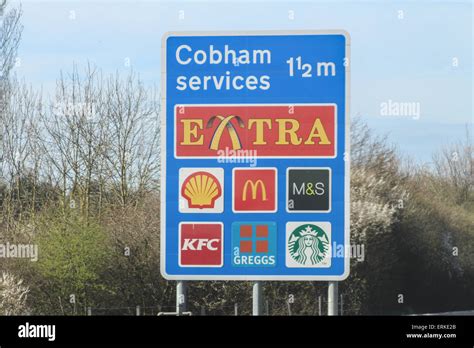 Cobham services M25 motorway sign Stock Photo - Alamy