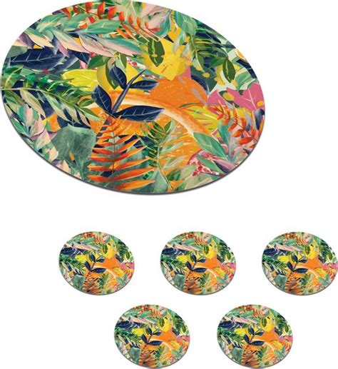 Onderzetters Voor Glazen Rond Bloemen Jungle Tropisch 10x10