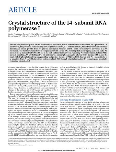 (PDF) Crystal structure of the 14-subunit RNA polymerase I · 2020-03-06 ...