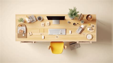 Top View Of Work Desk With 3d Rendered Work Table Equipment And Ample