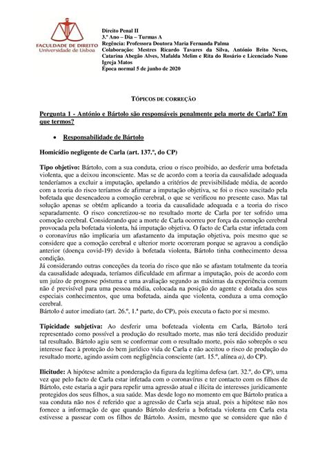 Direito Penal Ii Exame Turma A Topicos De Correcao Direito Penal Ii