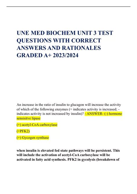 Une Med Biochem Unit Test Questions With Correct Answers And