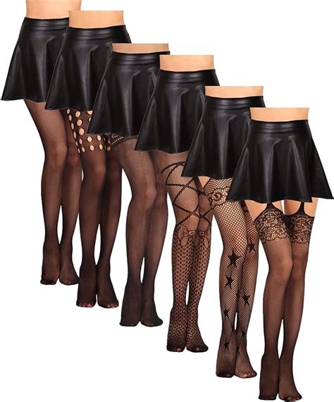 RUGUOA 6 Stück Halterlose Strümpfe Damen Netzstrumpfhose Schwarz Tights