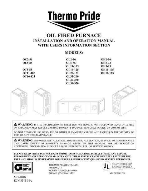 Oil Fired Furnace Manual