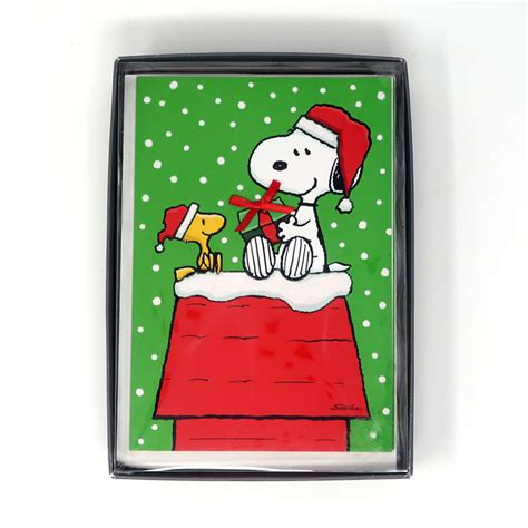 Snoopy And Woodstock On Doghouse Boxed Christmas Cards