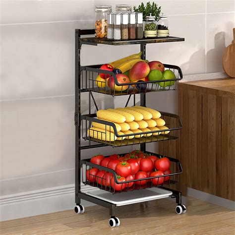 Tier Vegetable Fruit Storage Basket Rack Kitchen Utility Mobile Shelf