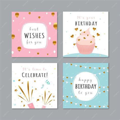 Premium Vector | Set of birthday cards with colorful party elements