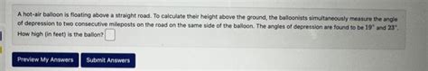 Solved A Hot Air Balloon Is Floating Above A Straight Road Chegg