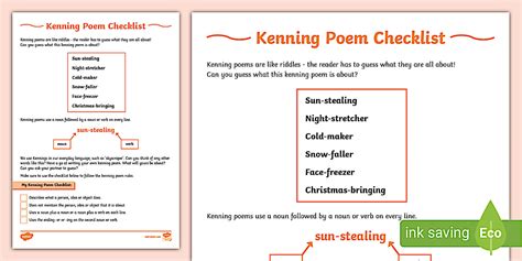 Kenning Poems Rules And Checklist Teacher Made Twinkl