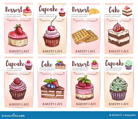 Cafe Desserts Menu Sketched Cupcakes Cakes Tags Stock Vector