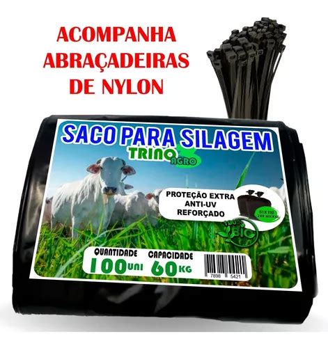 Sacos P Silagem Preto 51x110 200 Micra 100un C abraçadeiras