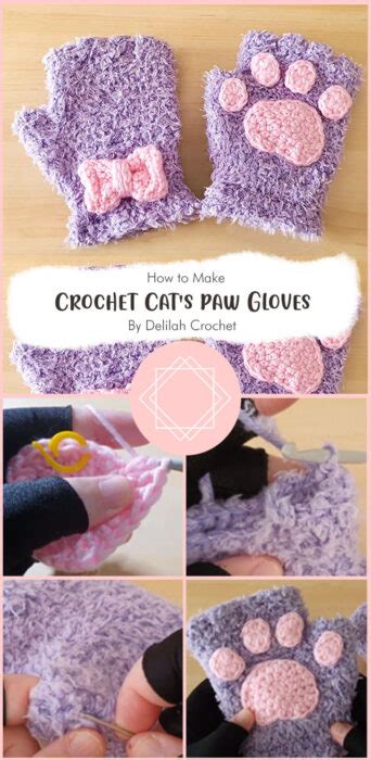 Cute Cat Paw Fingerless Gloves Free Crochet Pattern & Tutorial Ideas ...