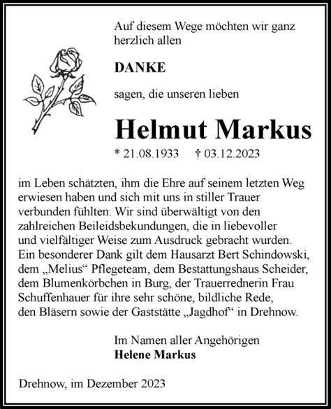 Traueranzeigen Von Helmut Markus Lr Online Trauer De