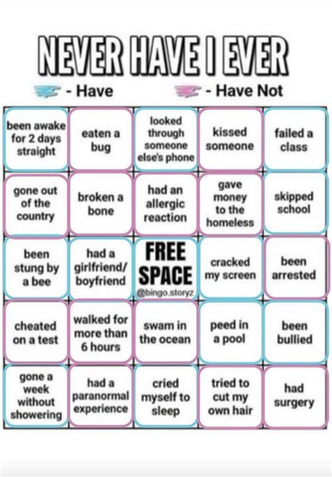 Never Have I Ever Bingo Bingo Template Never Have I Ever Bingo