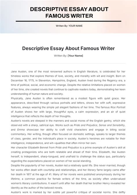 Free Descriptive Essay About Famous Writer Template To Edit Online