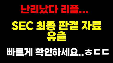 리플 대단합니다 드뎌 리플 Sec 충격적인 진실이 드러났다 비공개 서류 유출 리플 리플코인 리플전망 Youtube