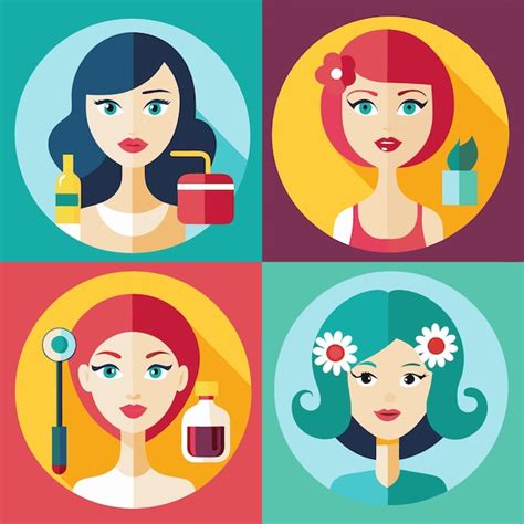 Four Diverse Women With Different Hair Colors Styles And Accessories Premium Ai Generated Vector