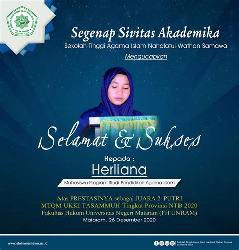 Selamat Dan Sukses Kepada Saudari Herliana Mahasiswa Program Studi