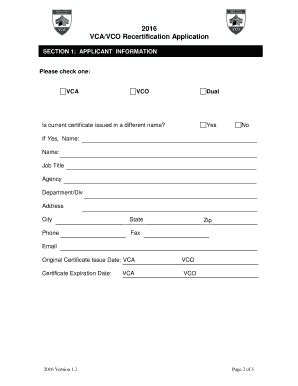 Fillable Online VCA VCO Recertification Application Fax Email Print