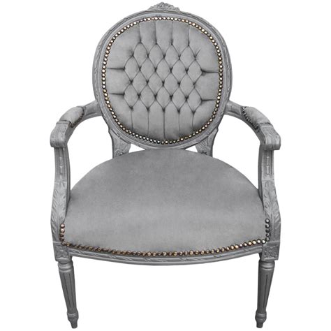 Fauteuil Baroque De Style Louis Xvi Tissu Gris Et Bois Gris