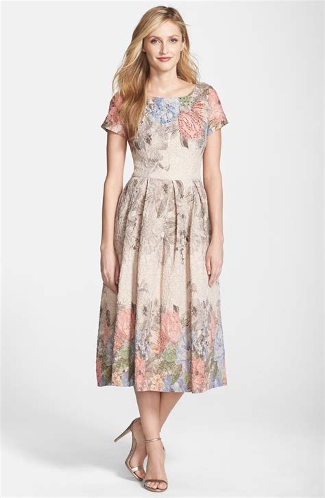 Adrianna Papell Beaded Print Metallic Jacquard Midi Dress Nordstrom