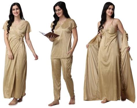 Buy THUMKA Gold Nighty Set Sleepwear Dress Sett Sexy Nighty Hot Nighty Maxi For Women
