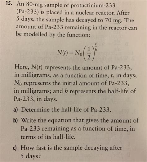 Solved 15 An 80 Mg Sample Of Protactinium 233 Pa 233 Is