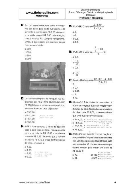 Soma Diferenca Multiplicacao Divisao Decimais Pdf