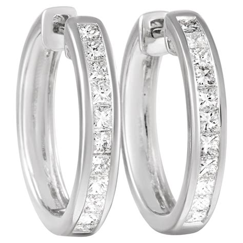 LB Exclusive 14K White Gold 1 00 Ct Diamond Hoop Earrings For Sale At