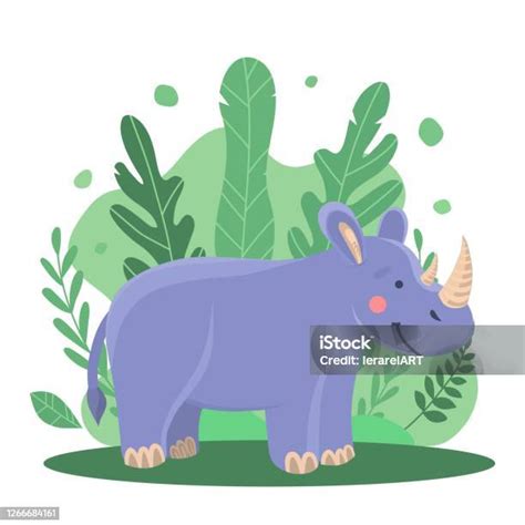 Animali Della Giunglae Illustrazione Di Un Simpatico Rinoceronte Dei