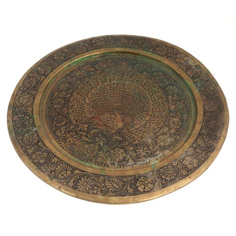 Golden Brass Peacock Enameled Wall Plate