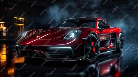 Premium AI Image | Red Color Super Glossy Futuristic Super Car in City Lights and Spot Light ...